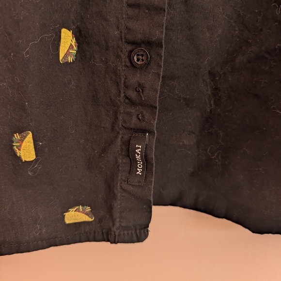 Black Short Sleeve Button-Up Shirt with Yellow Taco Print - Picture 2 of 4